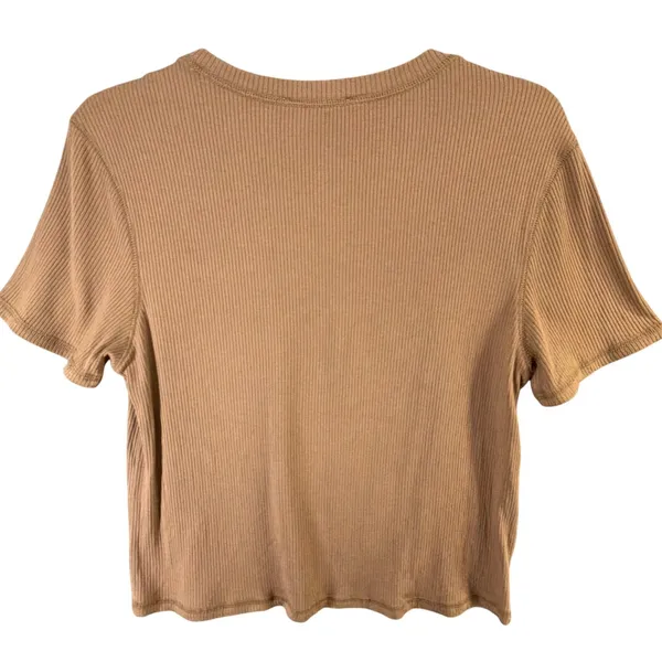 Filoro Ribbed Knit Lounge Set Women L Brown 2 Pc Top Shorts Cozycore Casual Chic - Image 2