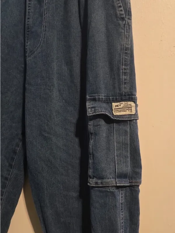 Kids Blue Cargo Denim Jogger Pants - Image 8