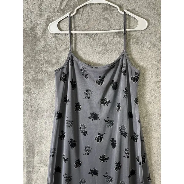 Vintage Y2K‎ Black Sheer Rose Dress Mesh Grunge Goth Large Indie Dark Romance - Image 3