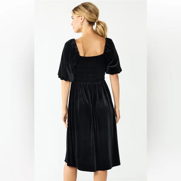 Draper James Black Velvet‎ Smocked Dress Size M - Image 4