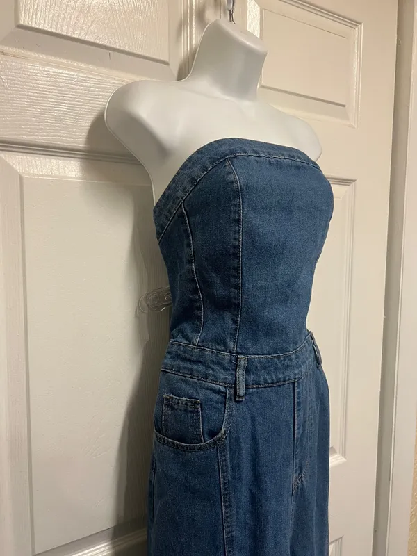 - [ ] Unbranded Wash Bandeau Style Straight Leg Denim Jumpsuit - Image 6