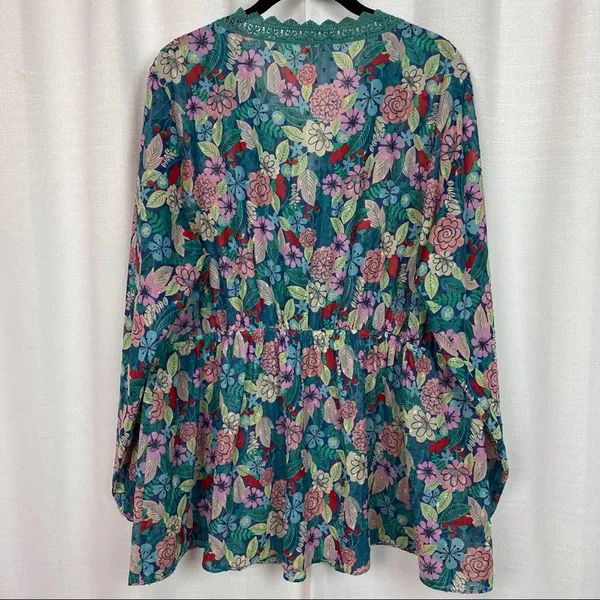 Matilda Jane Green Floral Sheer Large Kookaburra Blouse Sz.XXL - Image 10