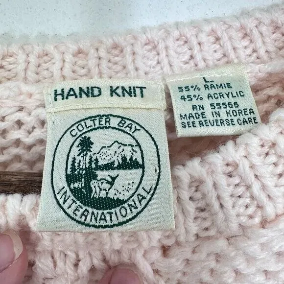 Vintage Pastel Hand Knit Pink Grannycore Cottagecore Argyle‎ Crewneck Sweater - Image 6