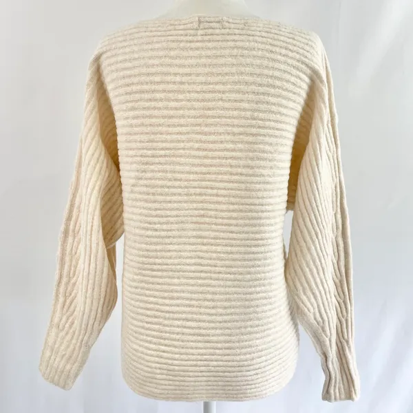 New Lush Lurex Ribbed Boat Neck Sweater Off The Shoulder Long Sleeve Cream Gold - Image 10