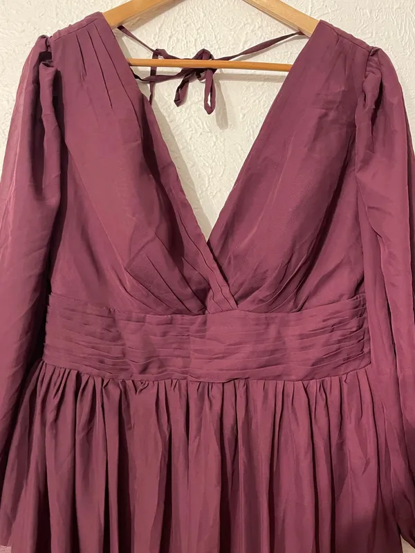 Vnaix Wedding Gown Long Sleeve V-Neck Maxi Dress Chiffon Size 14 - Image 3
