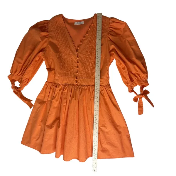 Showpo Zandra Mini Dress Size 8 Orange Puff Sleeve Cotton Poplin Vibrant Bright - Image 12