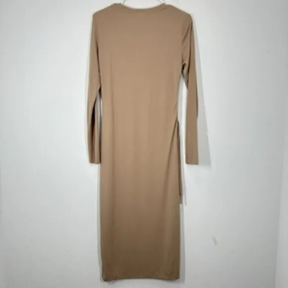 Vero Moda Phine Long Sleeve Rib Jersey Dress Light Brown‎ Comfort Casual Travel - Image 9
