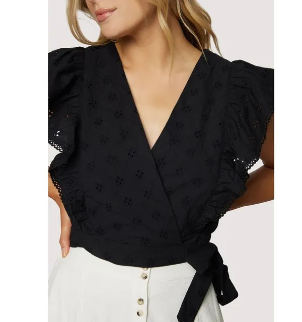 Lost + Wander Arula Black La Luna Eyelet Embroidered Ruffle Crop Top A 1X 14 - Image 16