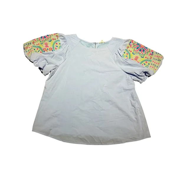 Jodifl‎ Womens Light Blue Embroidered Puff Sleeve Pintuck Blouse H21115 Size M - Image 11