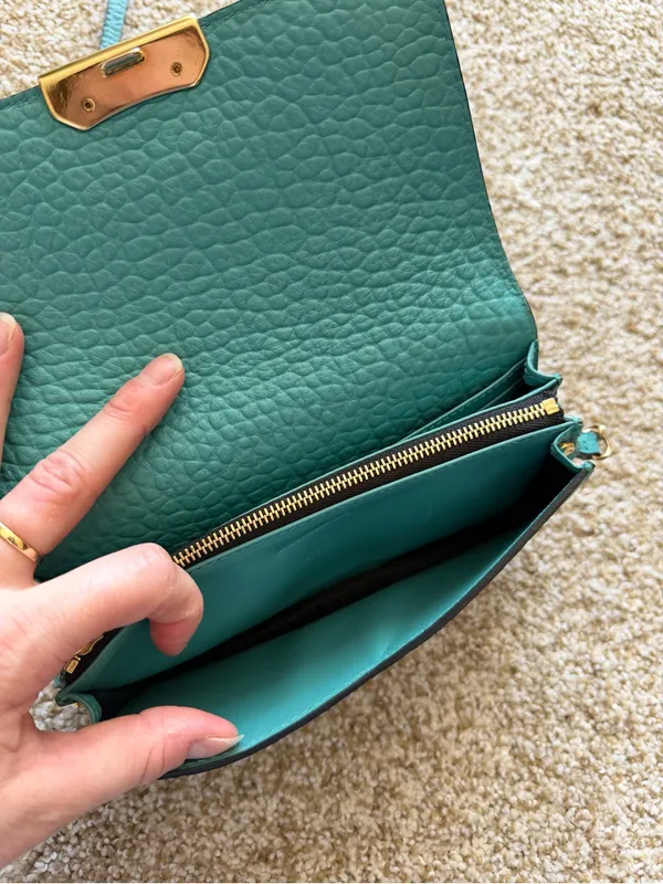Burberry Madison Wallet on a Chain Pebble Leather Crossbody Bag in Aqua Teal - Image 6