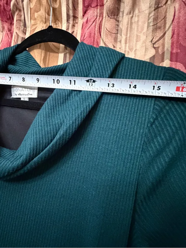 NWT Robbie Bee Teal Plaid Cowl Neck Belted Sweater Dress L - Image 9