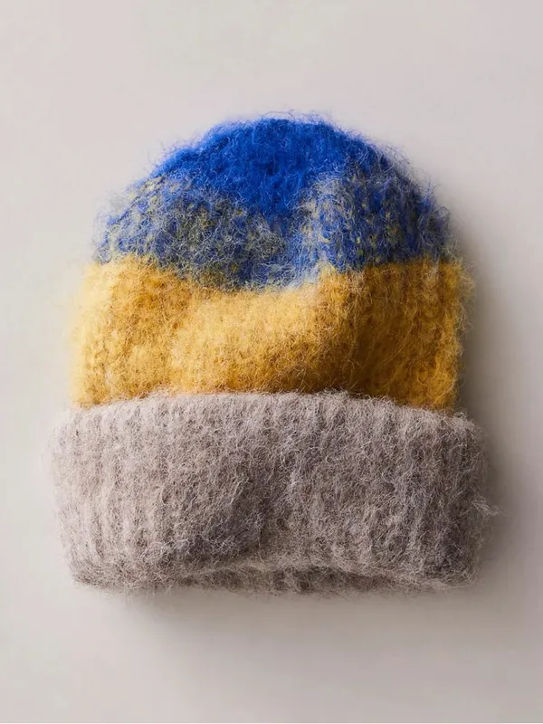 Free People Icing Beanie in Blue Gold NWT Stripes Wool Fall Winter Bohemian - Image 2