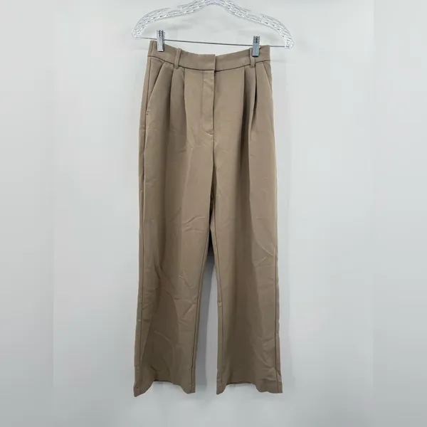 Abercrombie‎ & Fitch Women's Tan Sloane Tailored Wide Leg Trouser Pants Size 2 - Image 2