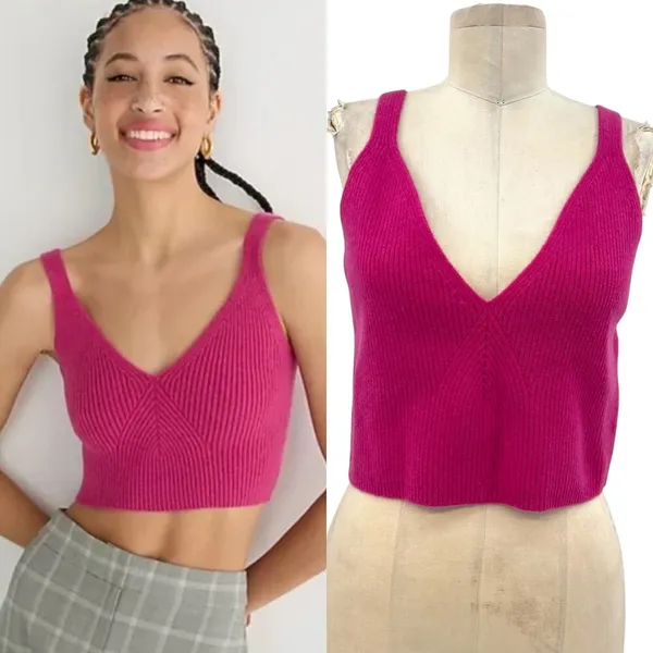 J.‎ Crew Cashmere-Blend Cropped Sweater-Tank Icy Rose Pink Size XXL - Image 2