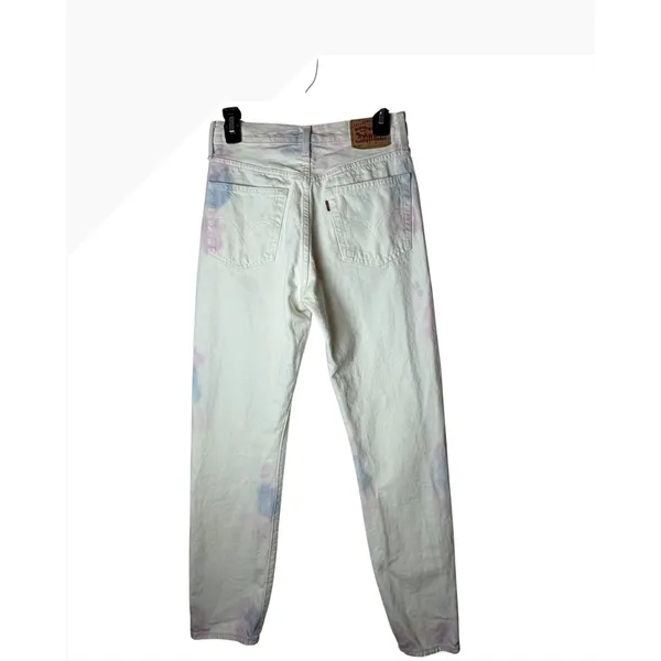 Levi's 501 Straight Leg Jeans Women 26 White Tie Dye Denim Button Fly Hippie - Image 3
