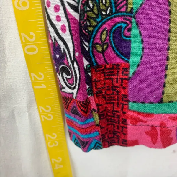 Multicolor Patchwork cropped overalls size XL paisley art funky hippie - Image 9