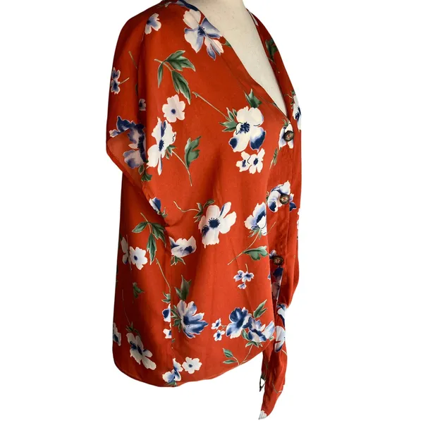 Sienna Sky Rust Orange Floral Tie-Front Blouse | Size L - Image 2