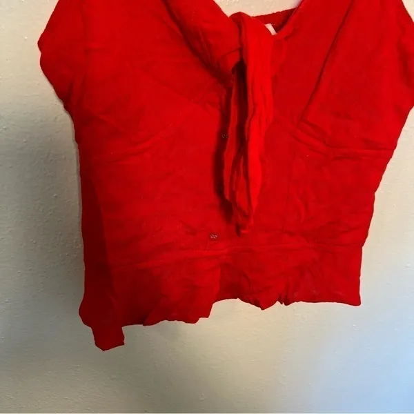 Japna Women's Size Medium Tank Top Red Faux Button Tie Front‎ Smocked 31027S - Image 3