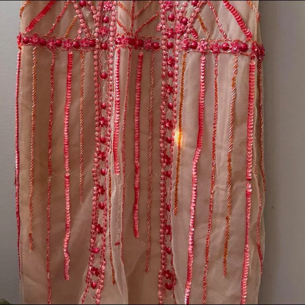 Pink and orange beaded shift dress with a boho vintage flapper 20s vibe 🔥 - Image 4