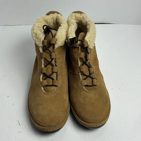 Lands End Womens Chalet Shearling Bootie Dark Chestnut Suede Ankle Boots Size 9 - Image 12
