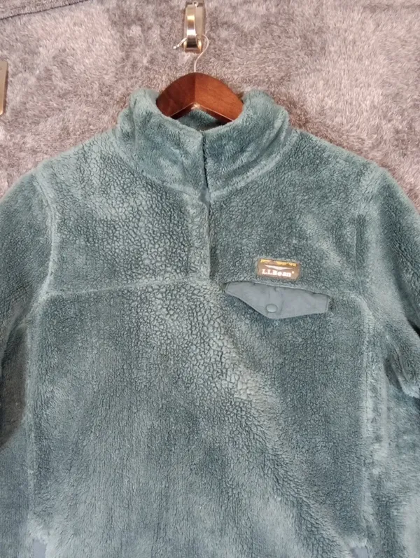 L.L. Bean Teal Sherpa Fleece Jacket Quarter Snap Buttons Gorpcore Womens M - Image 5