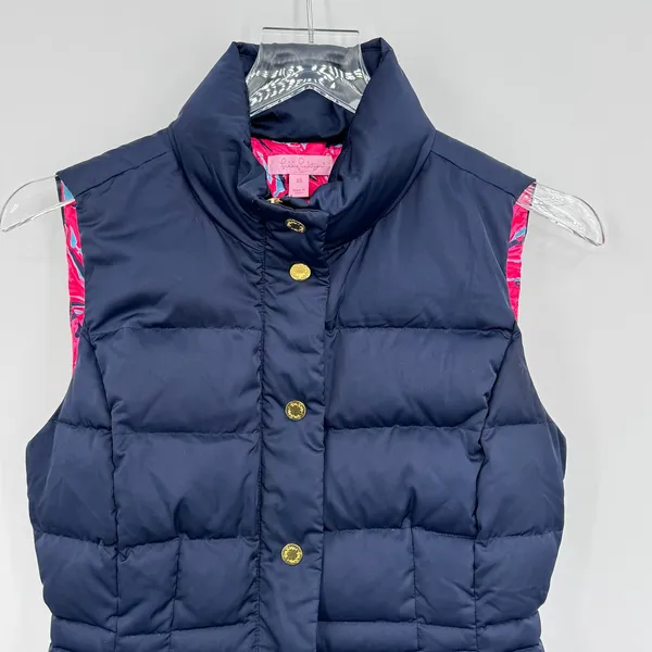Lilly Pulitzer Isabelle puffer vest down filled XS zip front quilted navy blue - Image 4