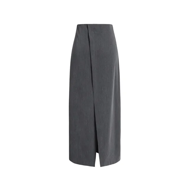 Commense Brown High Waisted Wrap Midi Skirt Front Slit XS 231021003‎ - Image 4