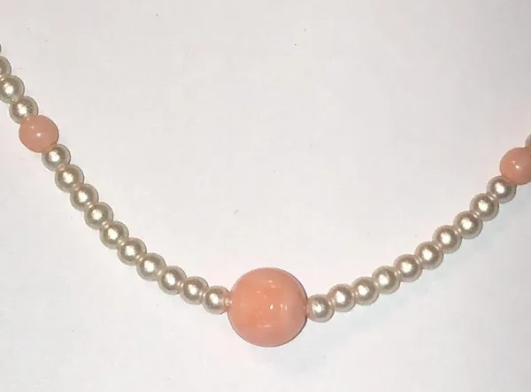 Vintage White Faux Pearl Pink Carved Flower Dainty Boho Necklace - Image 3