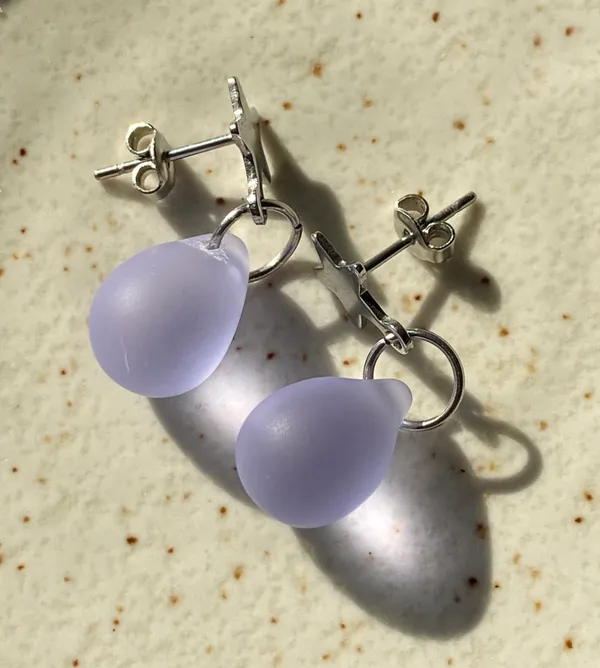 Handmade teardrop Czech glass simple star earrings💫💜 - Image 2