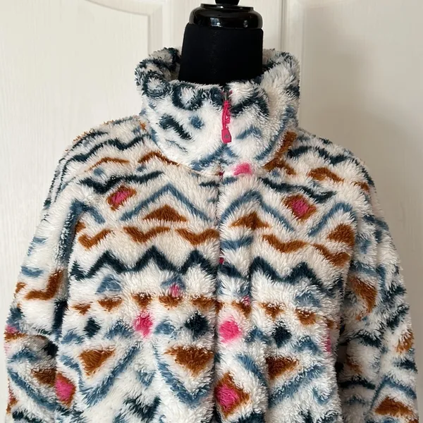 Eddie Bauer Geometric Tribal Print Plush Fleece Quarter Zip Pullover Apres Ski - Image 3