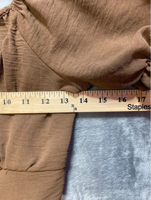 Altar'd State Womens Crop Top Brown Puff Sleeve Back Tie Small - Image 8