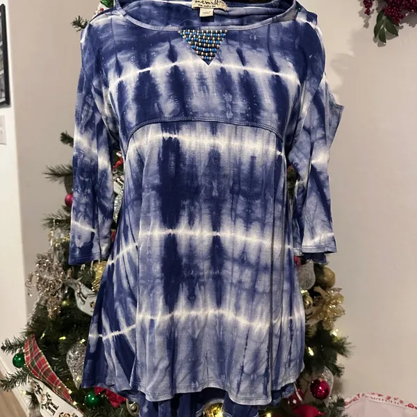 ONE WORLD Blue Tie-Dye Women's Top - Image 5