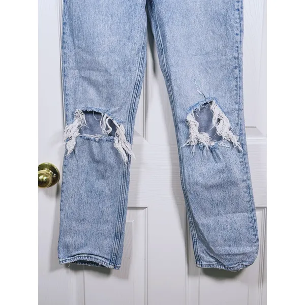 Abercrombie Curve Love 90s Straight High Rise Jeans Size 26 (2) Blue Distressed - Image 7