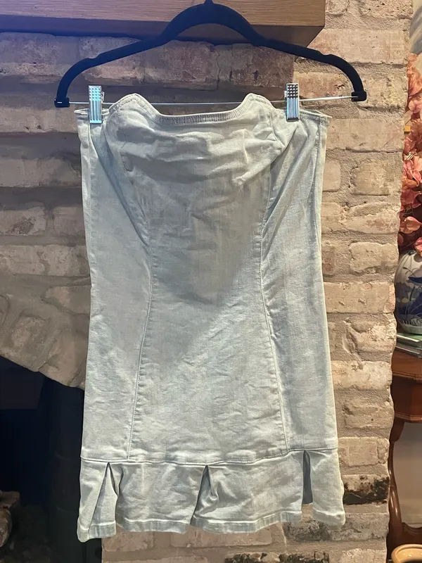 Denim Strapless Mini Dress Blue Size 6 - Image 3