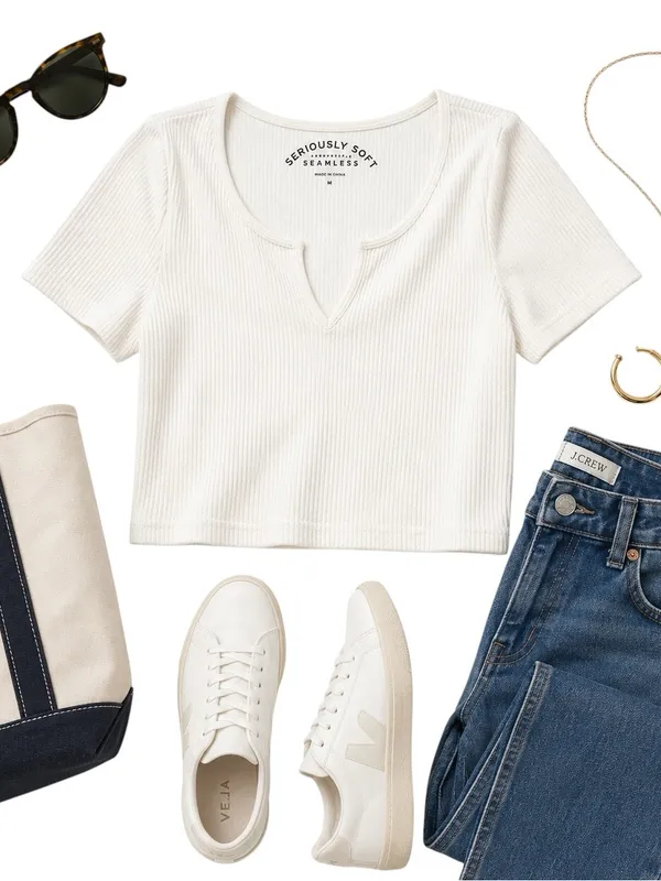 Aeropostale Seriously Soft White Ribbed Seamless Split Neck Baby Tee Medium Top - Image 4
