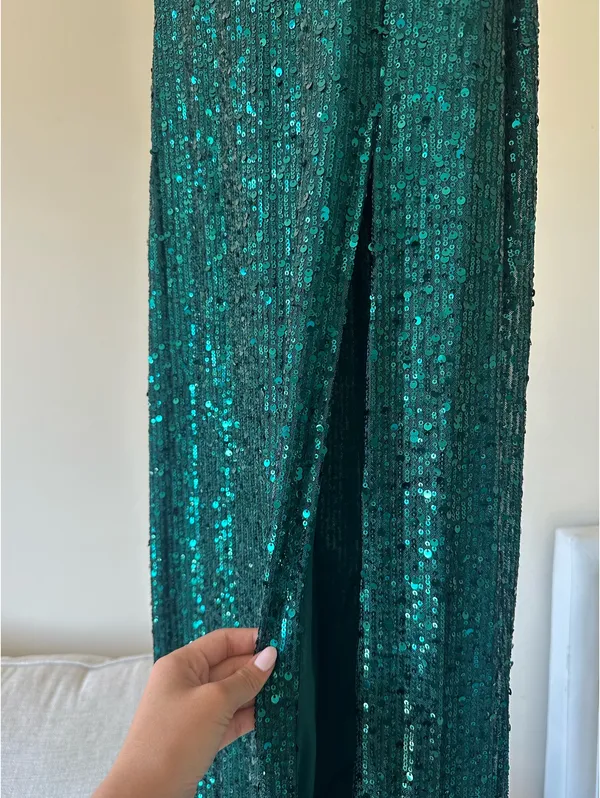 B Darlin Dark Green Sequin One Shoulder Dress - Image 3