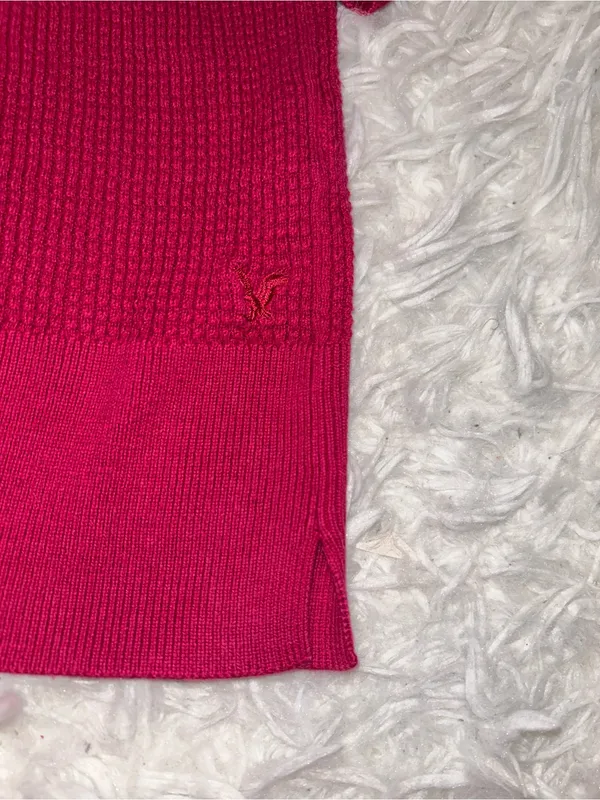 American Eagle dark pink waffle knit long sleeve stretchy top Y2K woman’s large - Image 5
