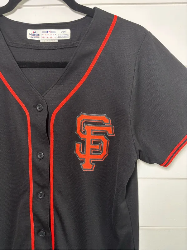 Majestic Black & Orange San Francisco Giants Button-Front Jersey Baseball L - Image 2