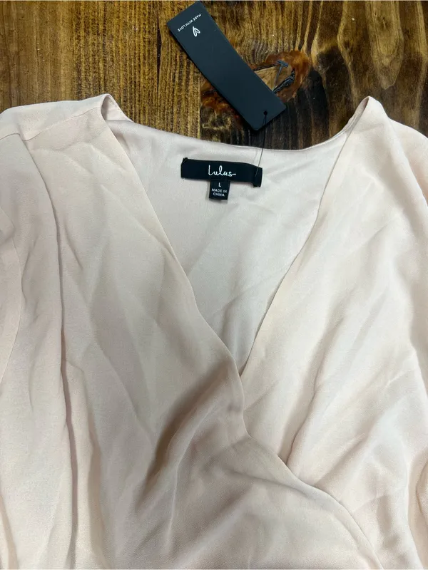 Lulus Wondrous Water Lilies Blush Pink Chiffon Long Sleeve Maxi Dress Size Large - Image 8