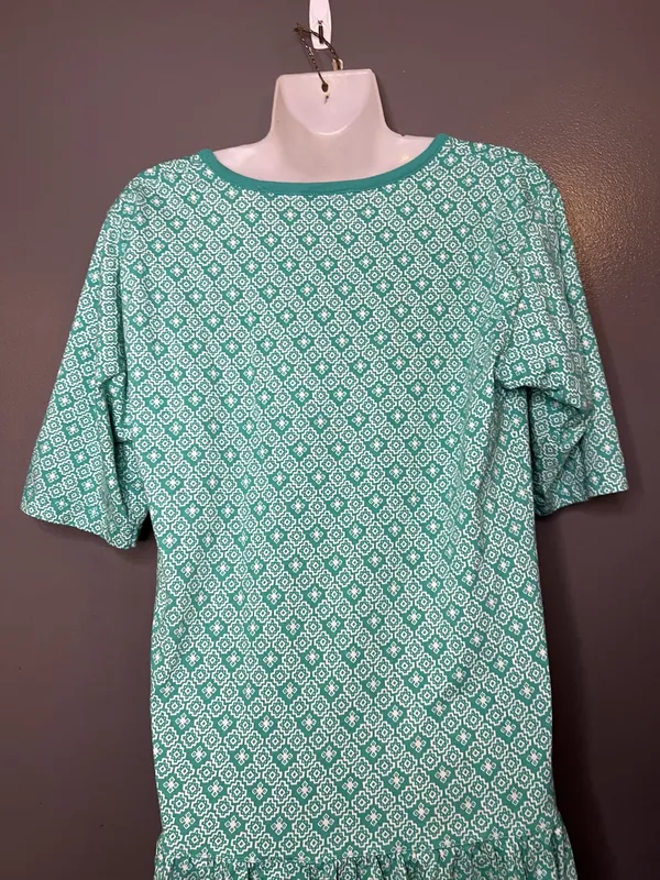 Vintage Intro T Shirt Dress Womens Medium Green Geometric Drop Waist Midi Cotton - Image 8