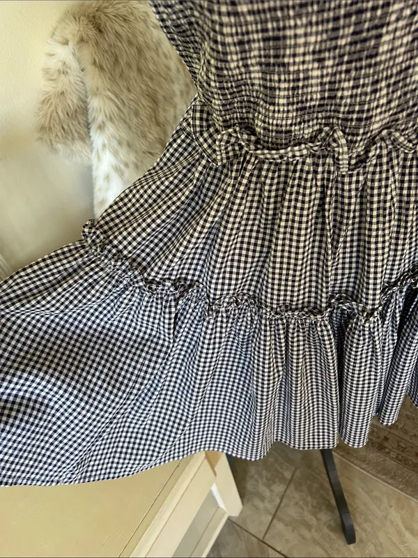 Altar’d state navy white gingham ruffle strapless western rush mini dress M - Image 3