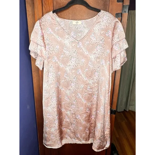 Entro Leopard Floral Ruffle Sleeve Dress Boho Cottagecore Coquette Girl Pink M - Image 2