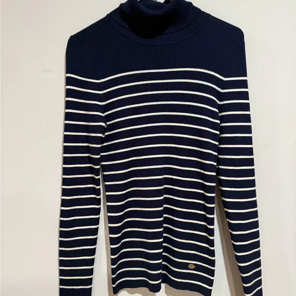 Ralph Lauren Men's Sweater in Navy and Cream Stripes - Image 5