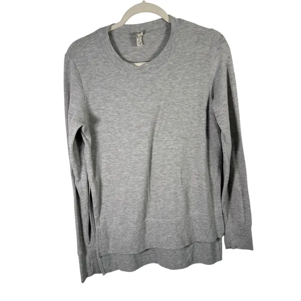 Alo Yoga Glipse Crewneck Sweatshirt Grey Athleisure Side Slit Oversized Women Sm - Image 2