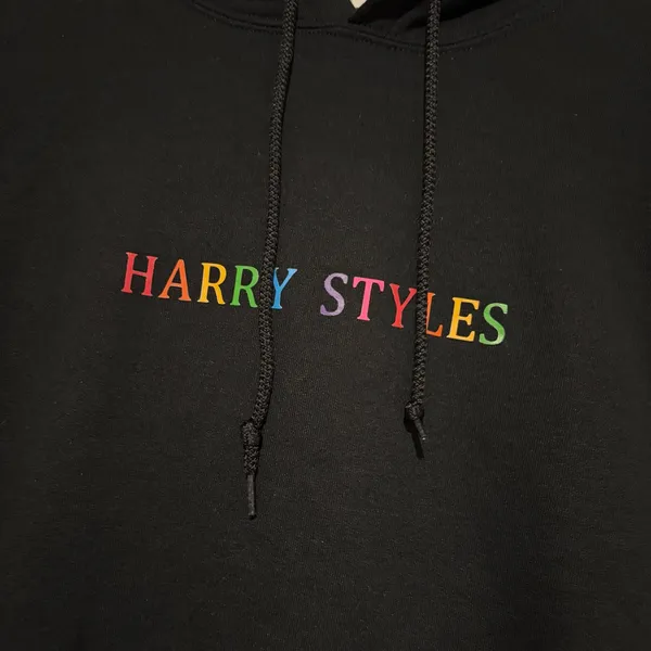 Gildan Harry‎ Styles Hoodie Black Rainbow text size Small - Image 4