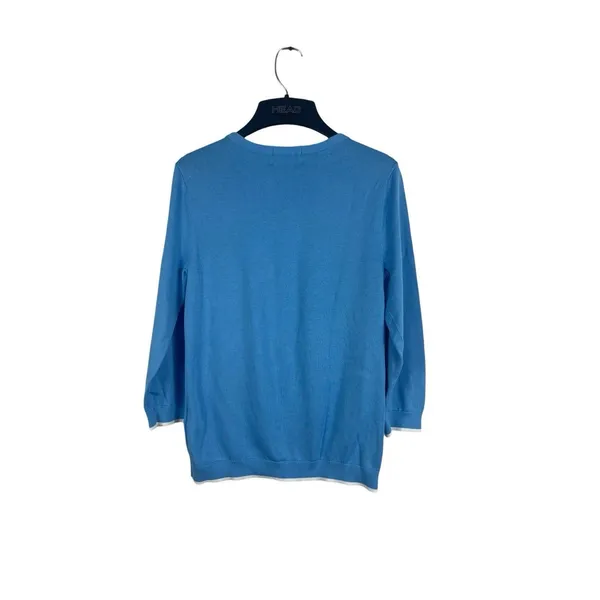 Lands End Supima Cotton Sweater Small Blue Sailboat Nautical Coastal Preppy - Image 2