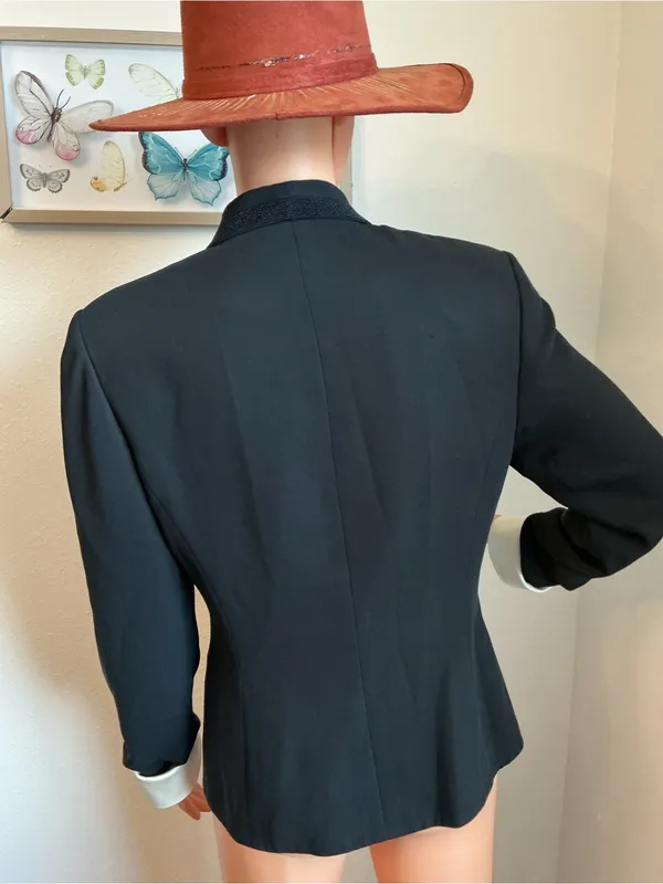 Vintage Albert Nipon Evening Black Beaded Blazer Jacket Sz 4 - Image 8