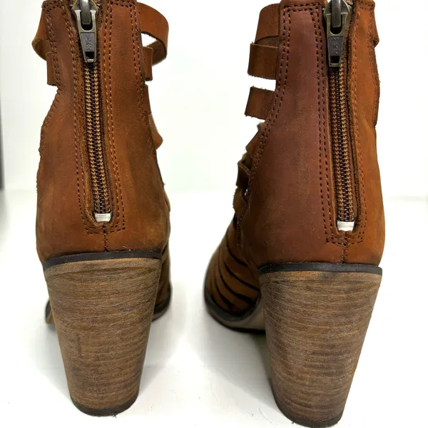 Free People Hybrid Strappy Stacked Heel Leather Ankle Boots Brown 41, 10 - Image 4