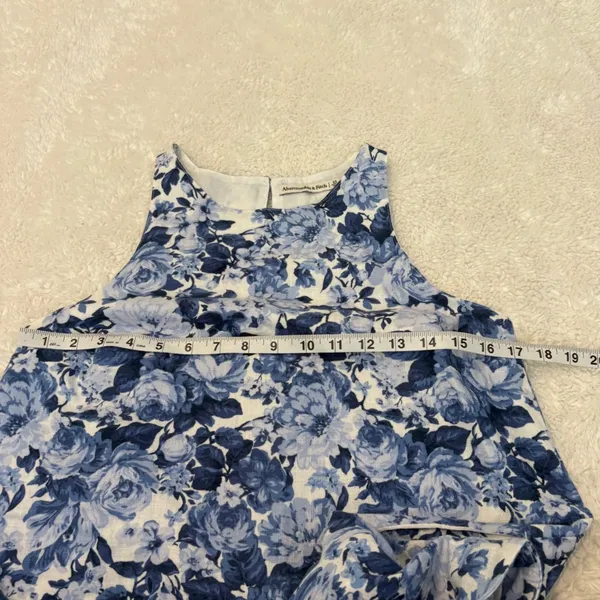 Abercrombie & Fitch Women Blue Floral Linen Sleeveless Mini Dress Boho Resort XS - Image 4