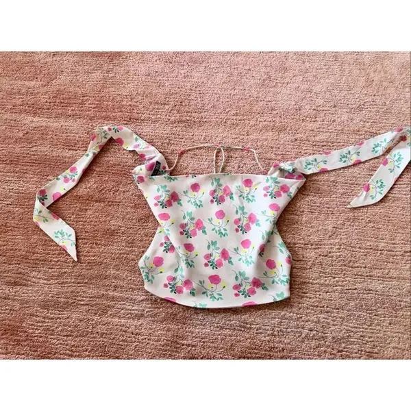 ZARA Floral Tie Back Bandeau Top XS - Image 2